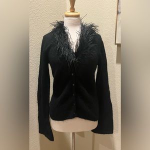 NEW Tristan & Iseut Mohair Wool Ostrich Feather Sweater Caridigan S